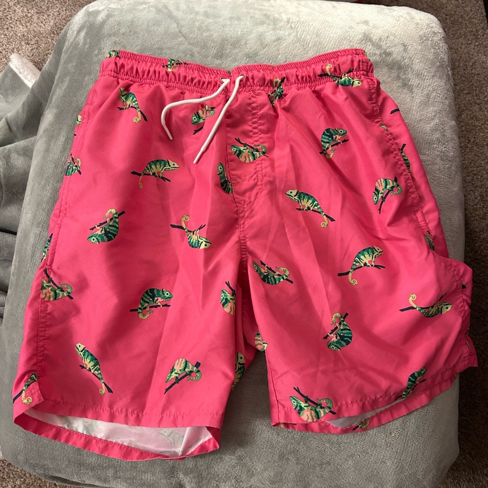 Pink Chameleon Print Swim Shorts